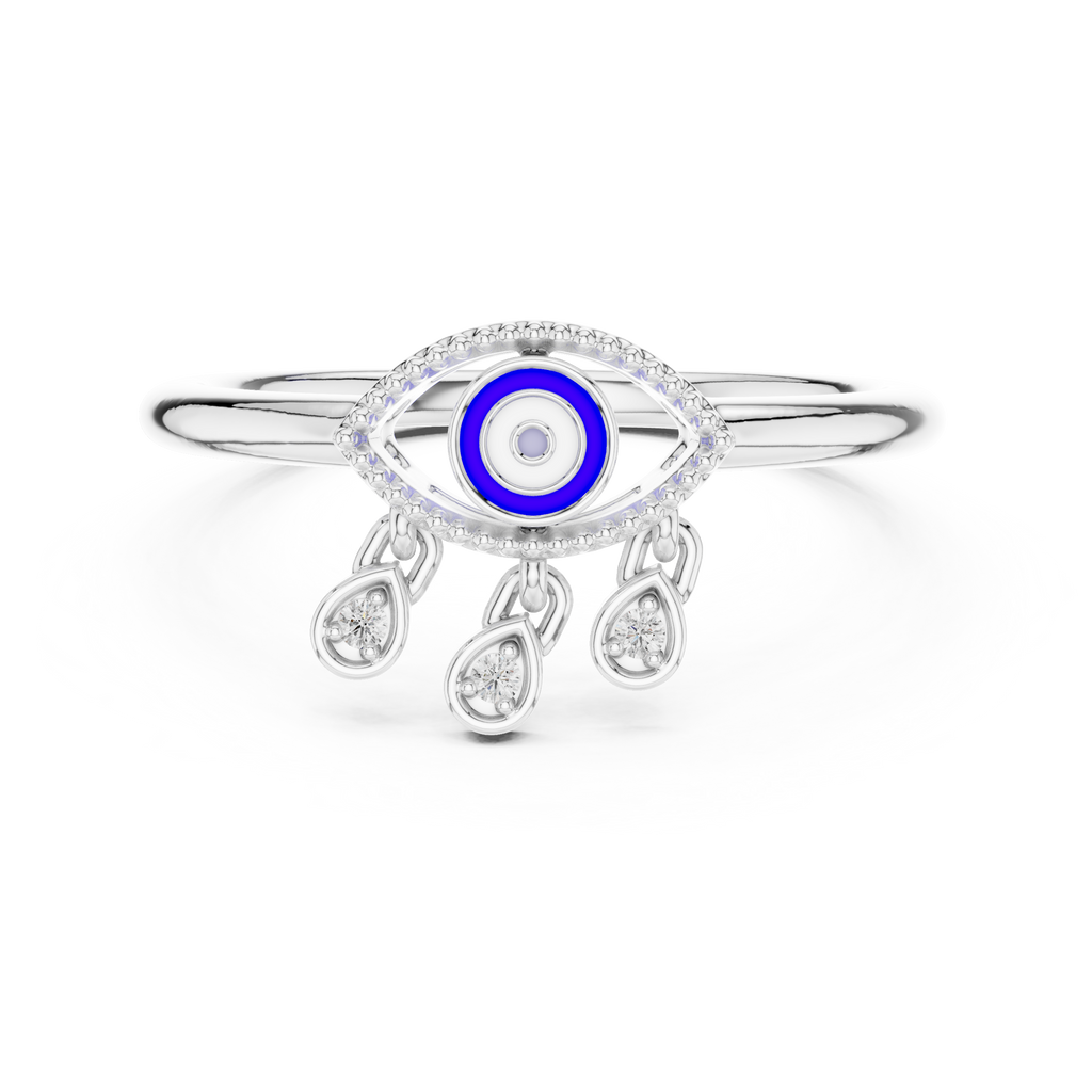 Nazaria Evil Eye Lab Grown Diamond Ring with Dangling Charms