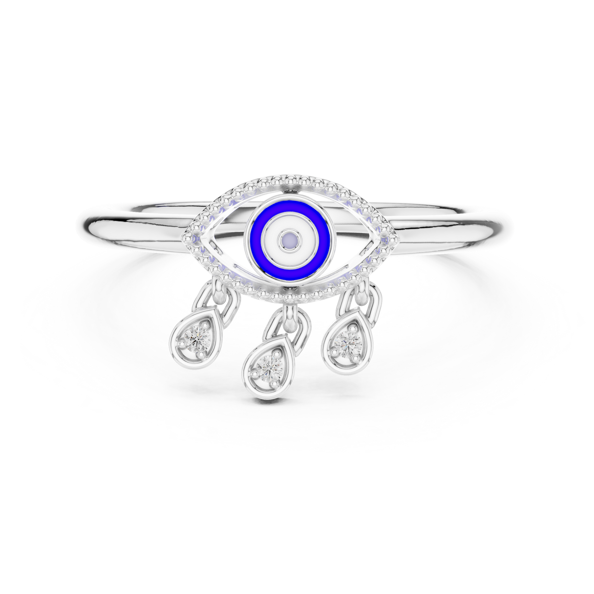 Nazaria Evil Eye Lab Grown Diamond Ring with Dangling Charms