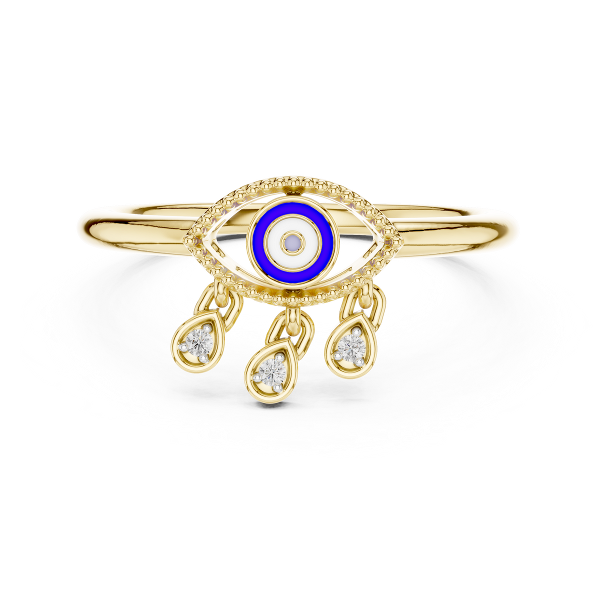 Nazaria Evil Eye Lab Grown Diamond Ring with Dangling Charms