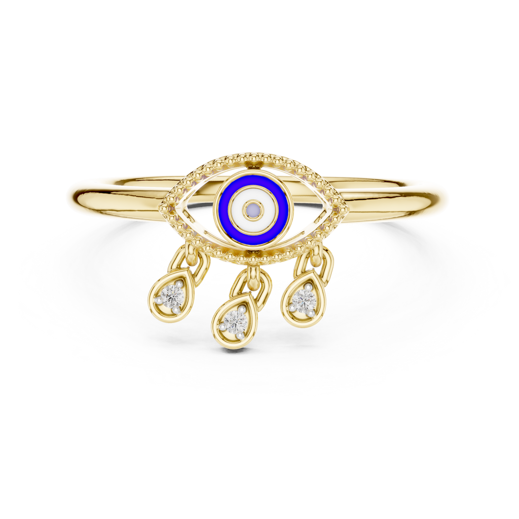 Nazaria Evil Eye Lab Grown Diamond Ring with Dangling Charms