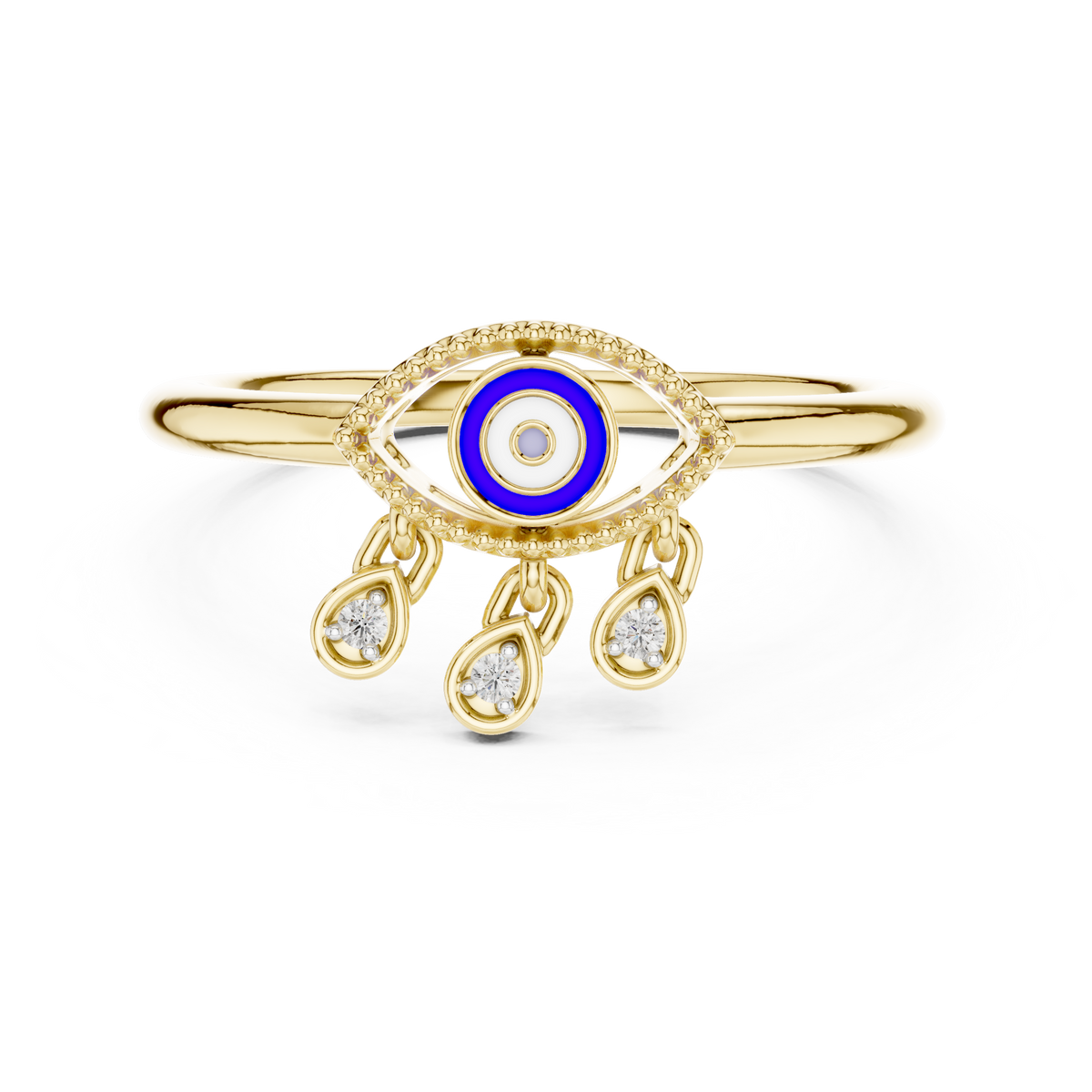 Nazaria Evil Eye Lab Grown Diamond Ring with Dangling Charms