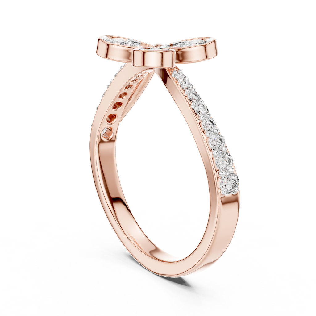 Clover Lab Grown Diamond Three Petal Flower Ring with Pavé Bypass Band