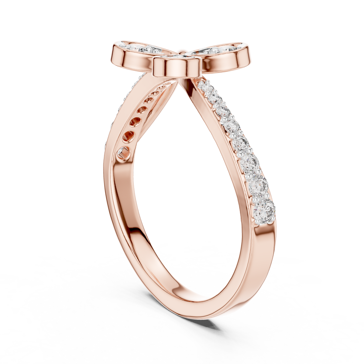 Clover Lab Grown Diamond Three Petal Flower Ring with Pavé Bypass Band
