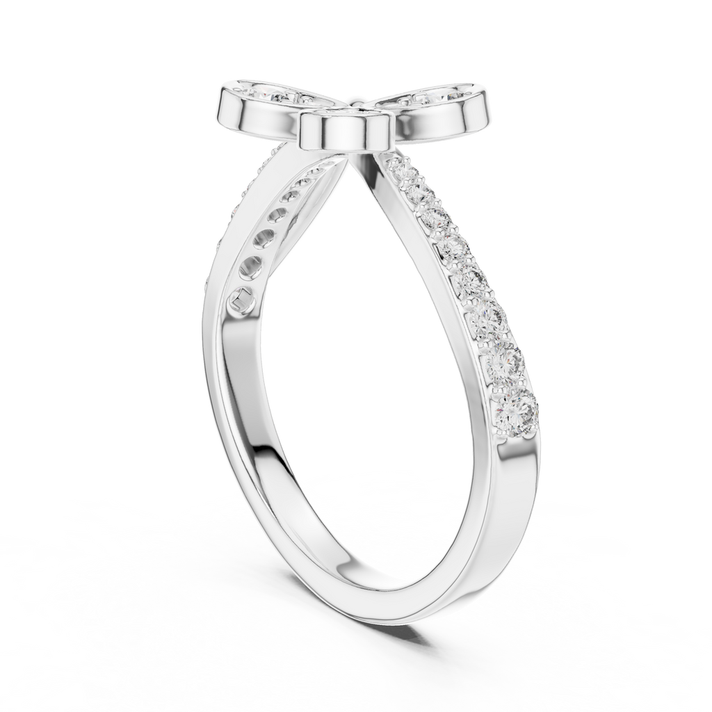 Clover Lab Grown Diamond Three Petal Flower Ring with Pavé Bypass Band