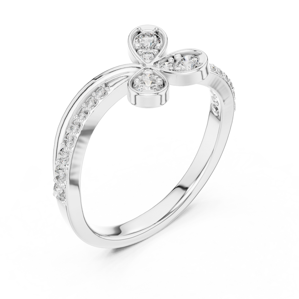Clover Lab Grown Diamond Three Petal Flower Ring with Pavé Bypass Band