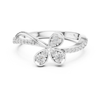 Clover Lab Grown Diamond Three Petal Flower Ring with Pavé Bypass Band