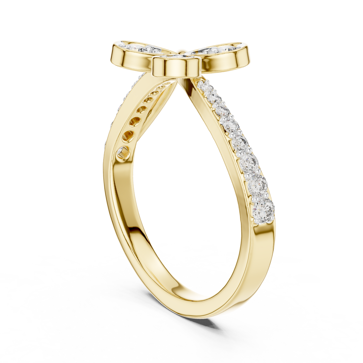 Clover Lab Grown Diamond Three Petal Flower Ring with Pavé Bypass Band