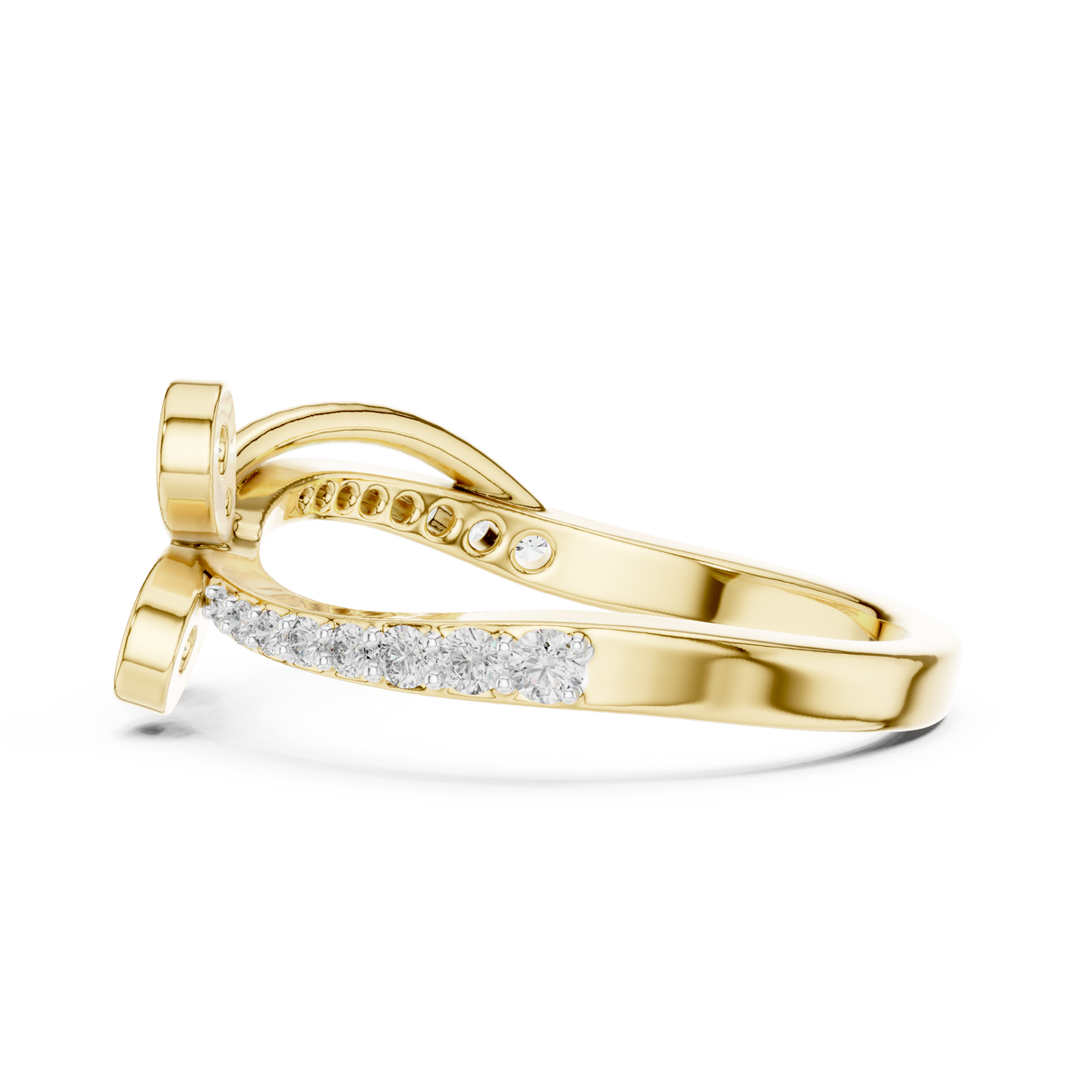Clover Lab Grown Diamond Three Petal Flower Ring with Pavé Bypass Band