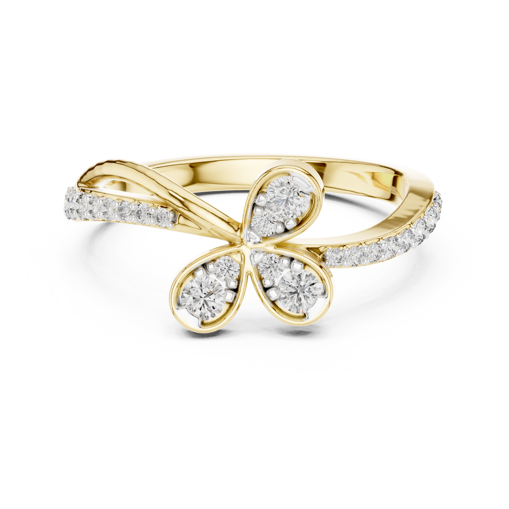 Clover Lab Grown Diamond Three Petal Flower Ring with Pavé Bypass Band