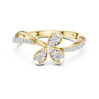 Clover Lab Grown Diamond Three Petal Flower Ring with Pavé Bypass Band