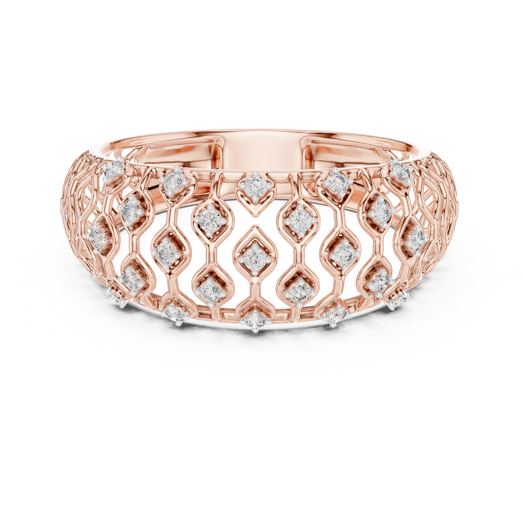 Tatiana Lab Grown Diamond Domed Openwork Band Ring with Woven Mesh Sides