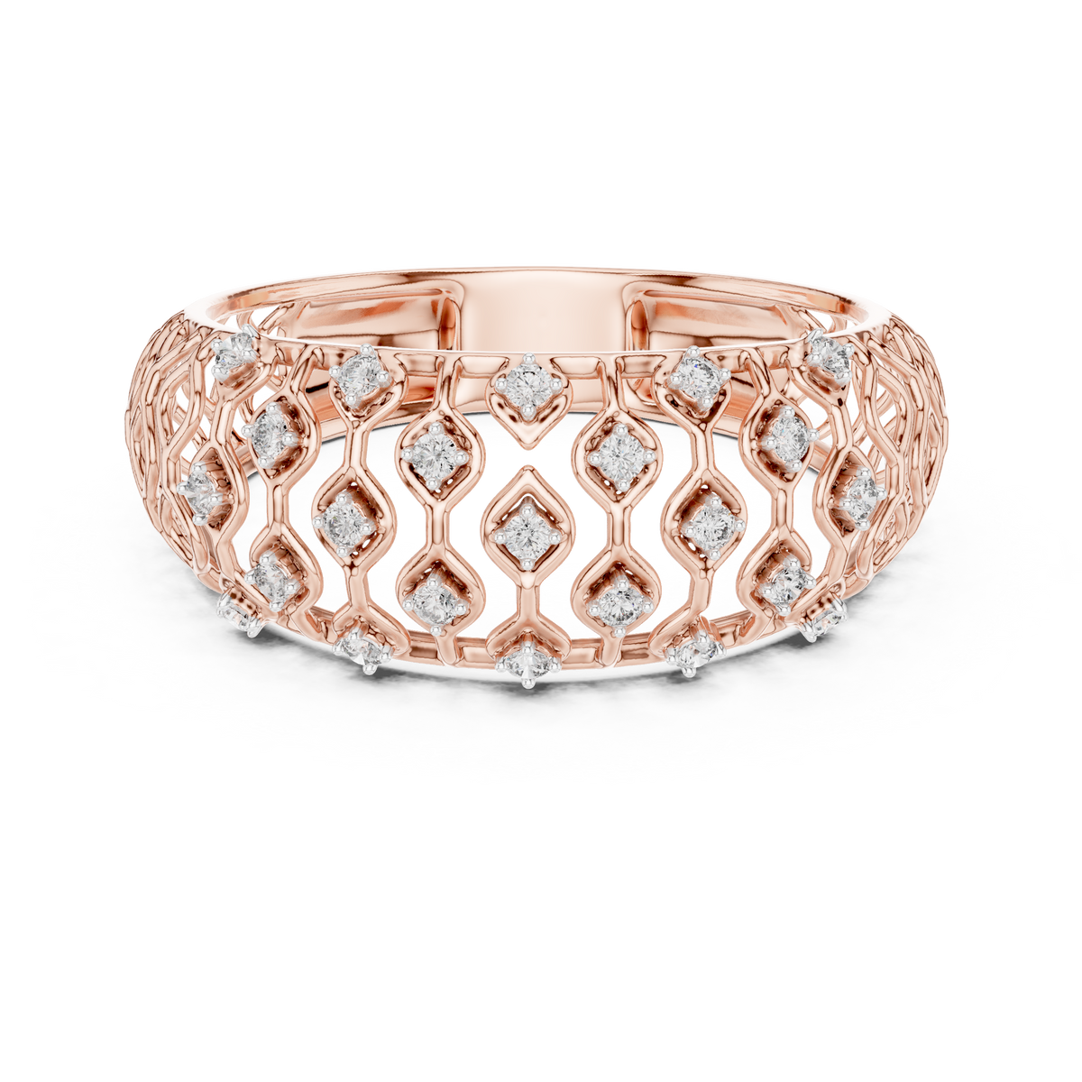 Tatiana Lab Grown Diamond Domed Openwork Band Ring with Woven Mesh Sides