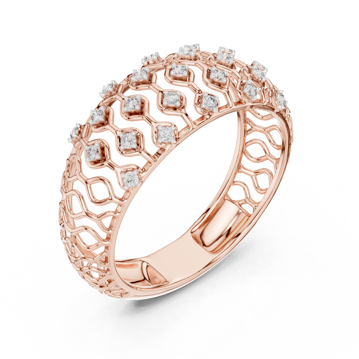 Tatiana Lab Grown Diamond Domed Openwork Band Ring with Woven Mesh Sides