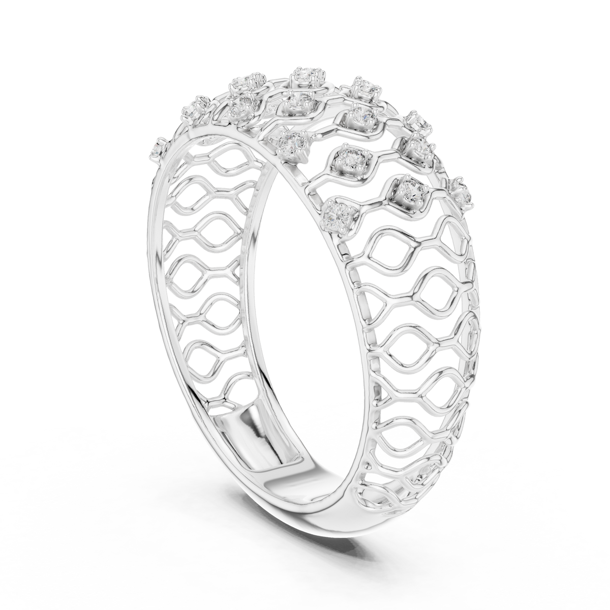 Tatiana Lab Grown Diamond Domed Openwork Band Ring with Woven Mesh Sides