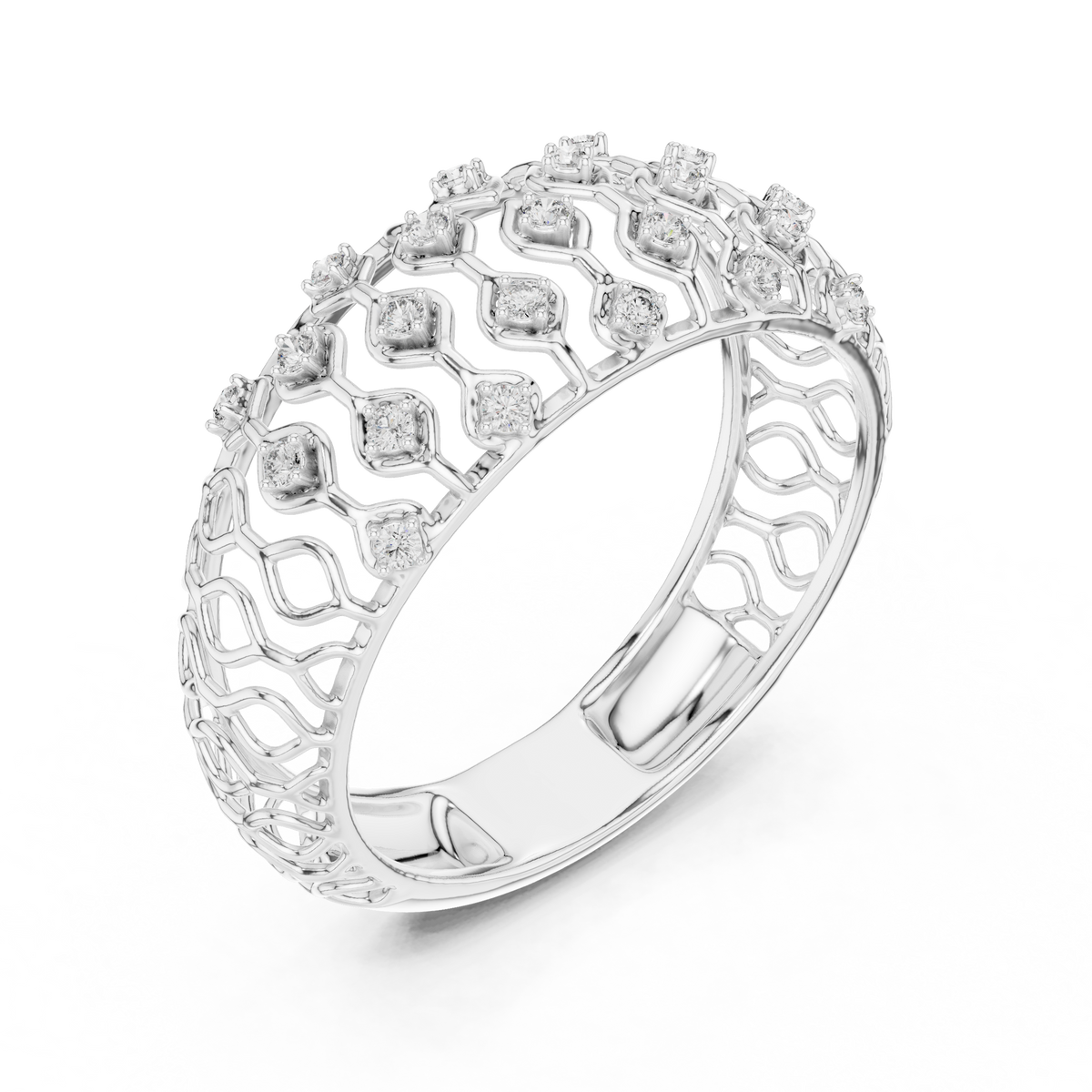 Tatiana Lab Grown Diamond Domed Openwork Band Ring with Woven Mesh Sides