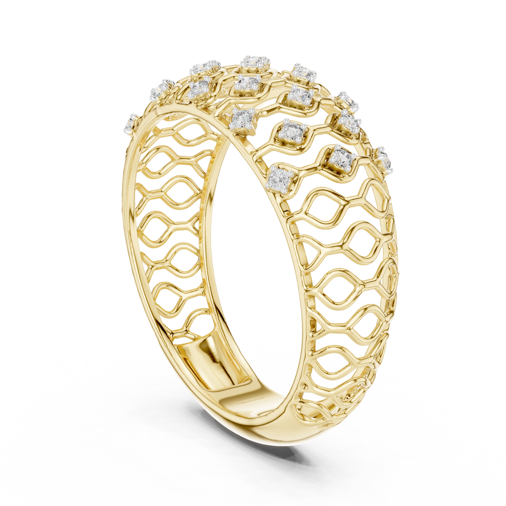 Tatiana Lab Grown Diamond Domed Openwork Band Ring with Woven Mesh Sides