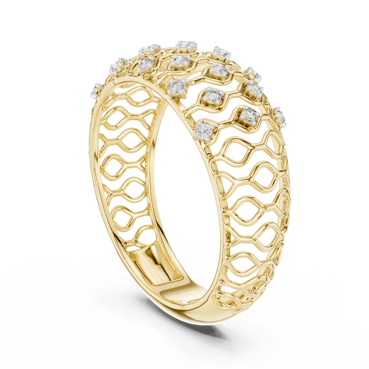 Tatiana Lab Grown Diamond Domed Openwork Band Ring with Woven Mesh Sides