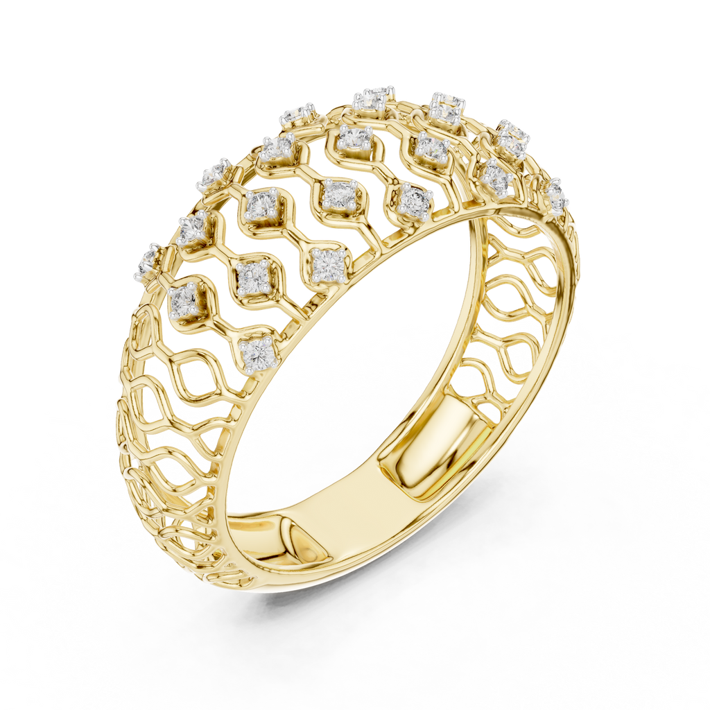 Tatiana Lab Grown Diamond Domed Openwork Band Ring with Woven Mesh Sides