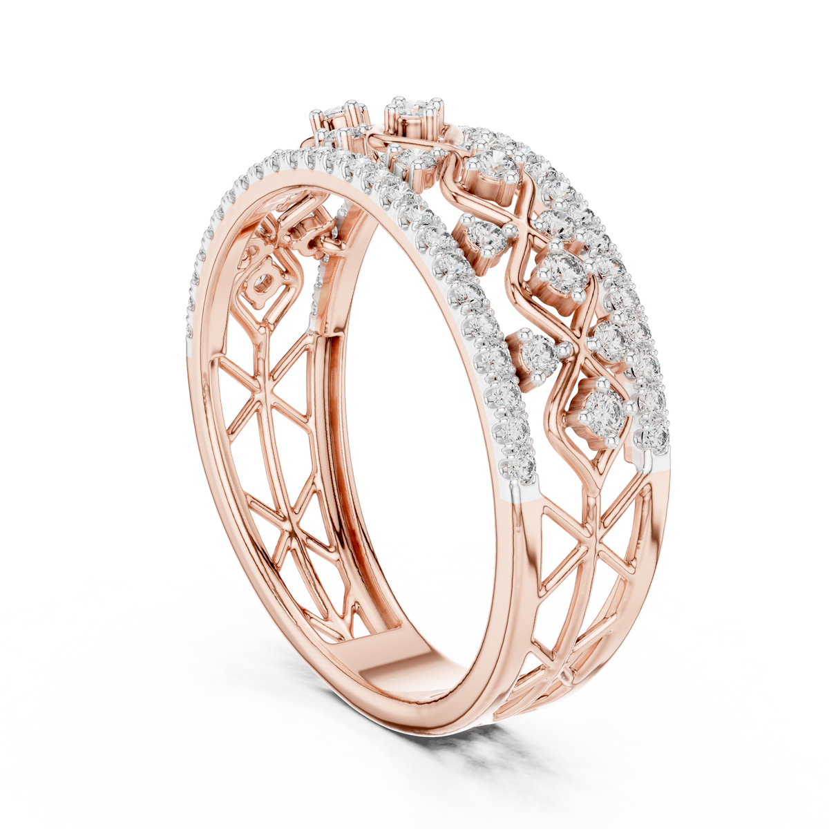 Valencia Lab Grown Diamond Lattice Wide Band Ring with Pavé Edges