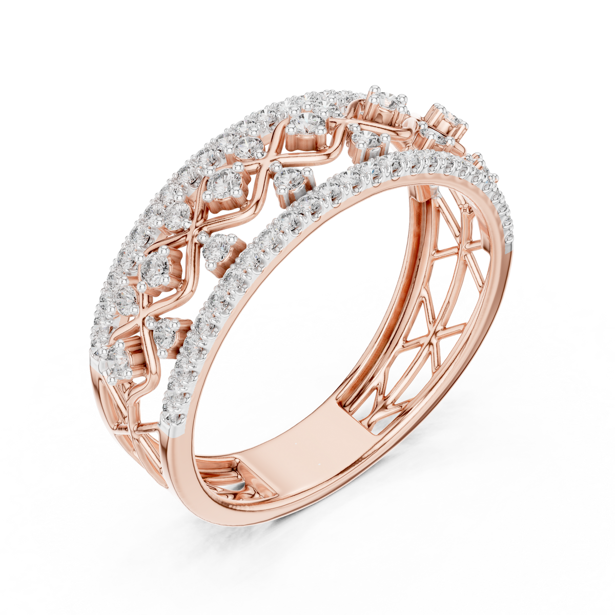 Valencia Lab Grown Diamond Lattice Wide Band Ring with Pavé Edges