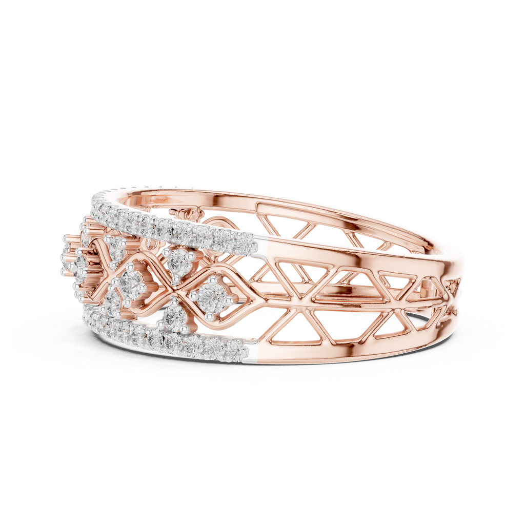 Valencia Lab Grown Diamond Lattice Wide Band Ring with Pavé Edges