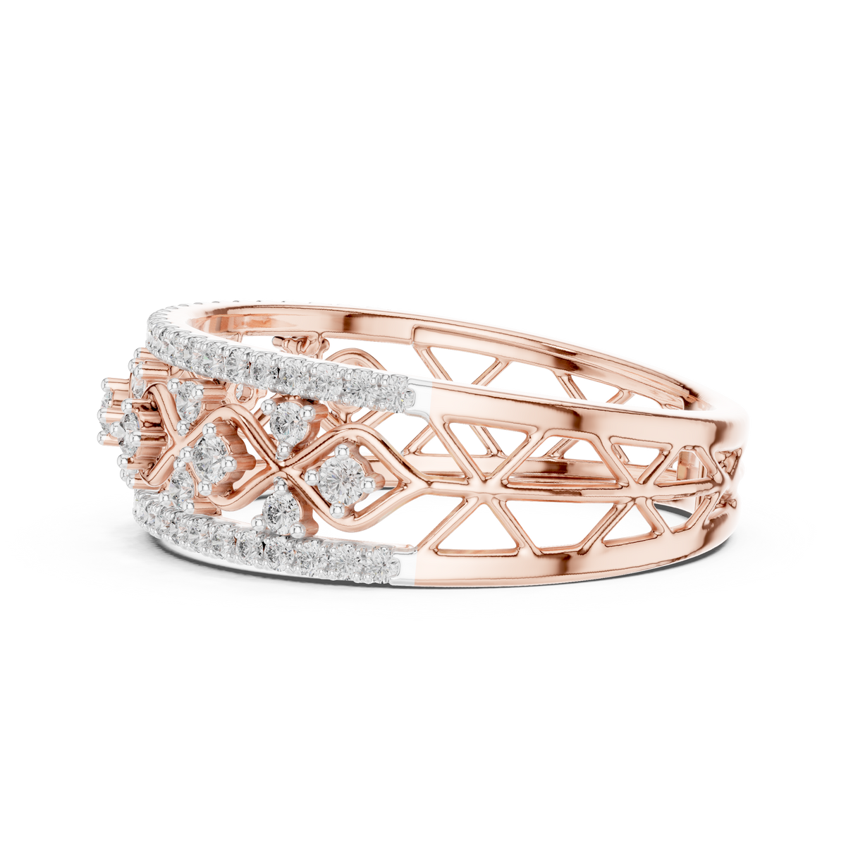 Valencia Lab Grown Diamond Lattice Wide Band Ring with Pavé Edges
