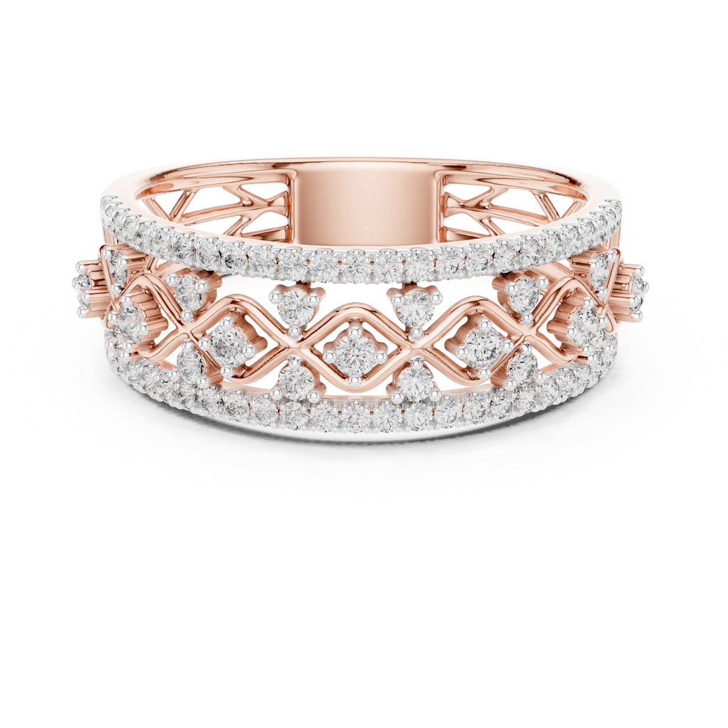 Valencia Lab Grown Diamond Lattice Wide Band Ring with Pavé Edges