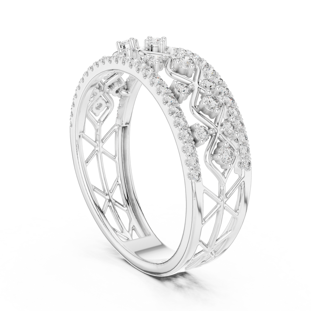 Valencia Lab Grown Diamond Lattice Wide Band Ring with Pavé Edges