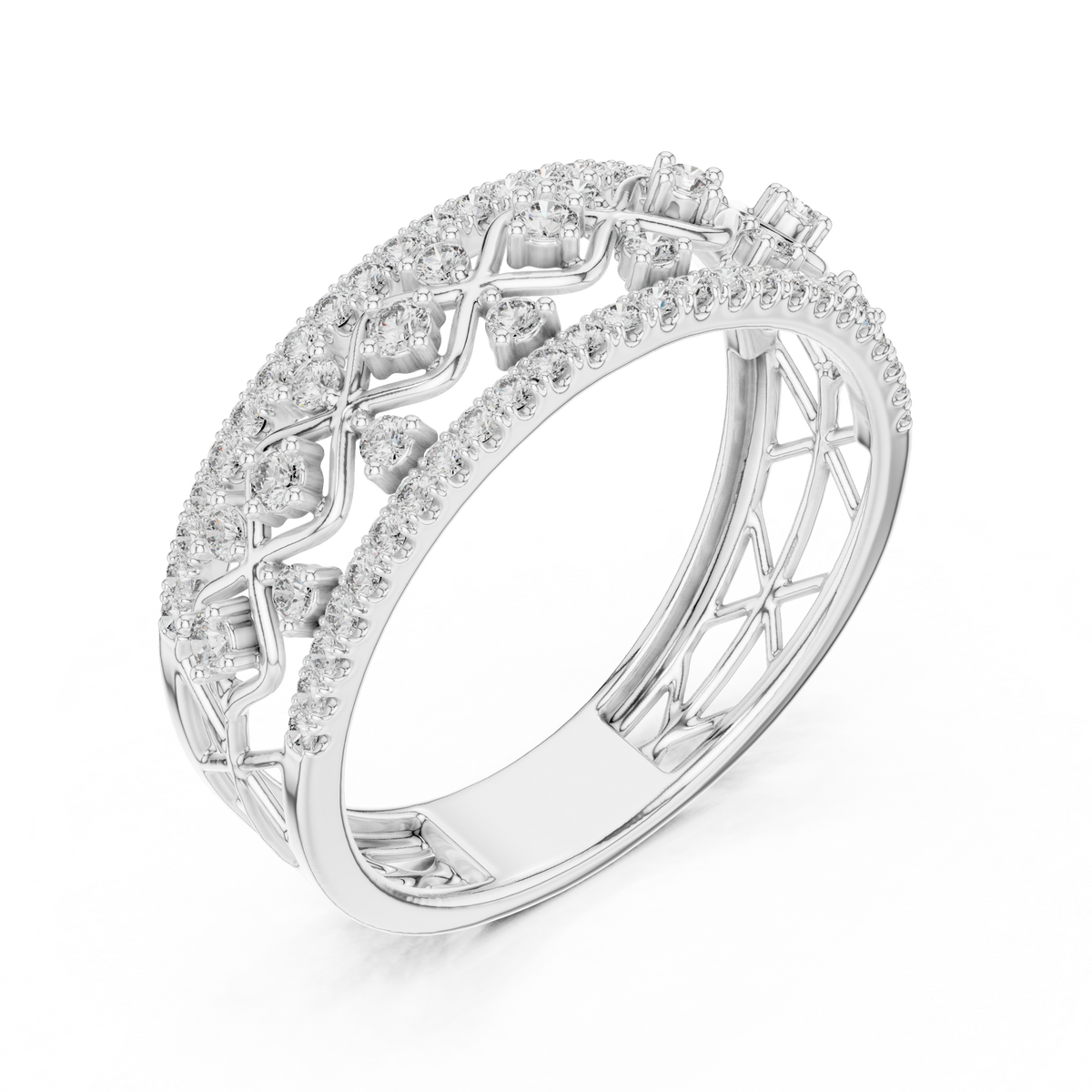 Valencia Lab Grown Diamond Lattice Wide Band Ring with Pavé Edges