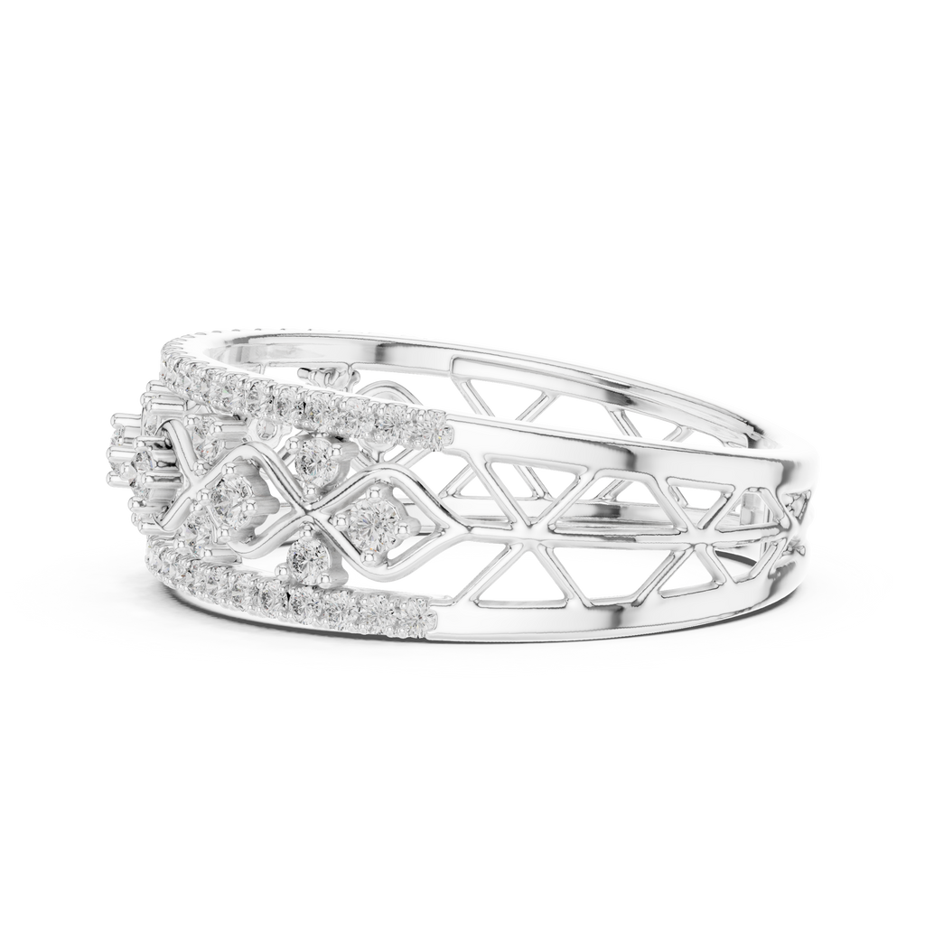 Valencia Lab Grown Diamond Lattice Wide Band Ring with Pavé Edges
