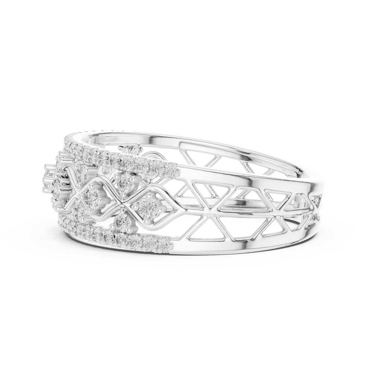 Valencia Lab Grown Diamond Lattice Wide Band Ring with Pavé Edges