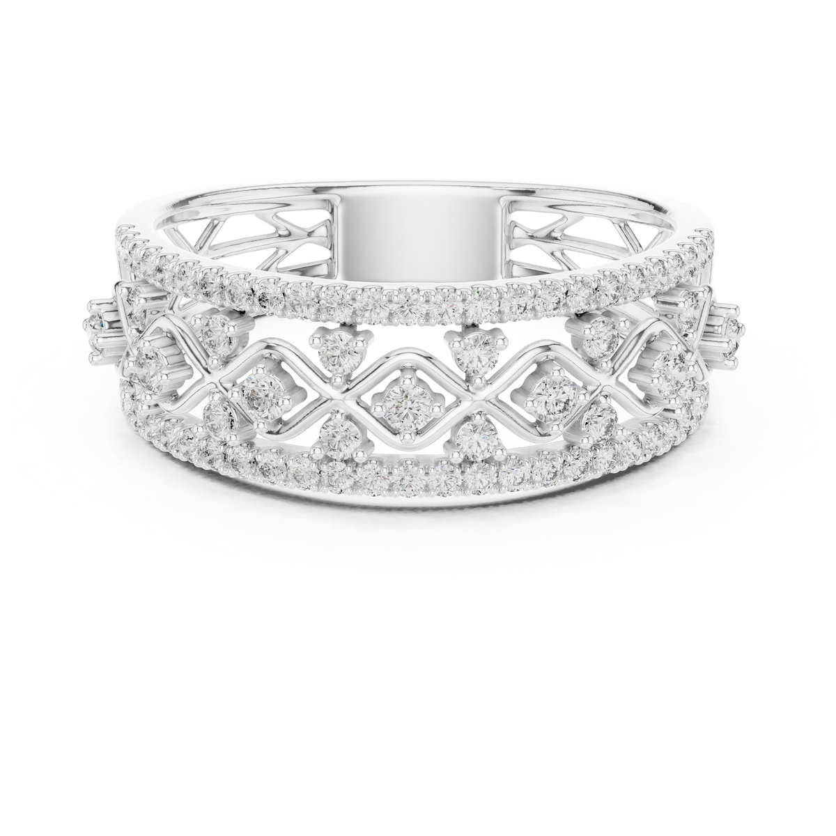 Valencia Lab Grown Diamond Lattice Wide Band Ring with Pavé Edges
