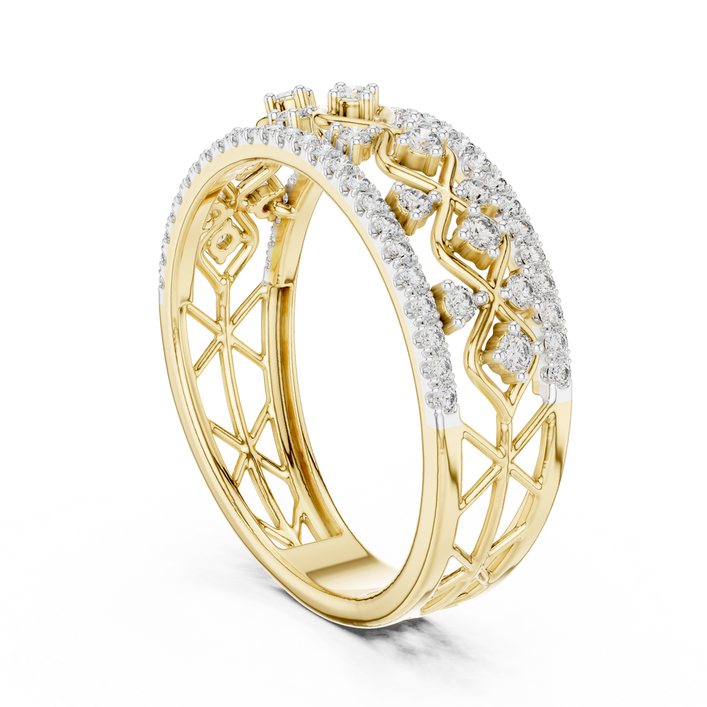 Valencia Lab Grown Diamond Lattice Wide Band Ring with Pavé Edges
