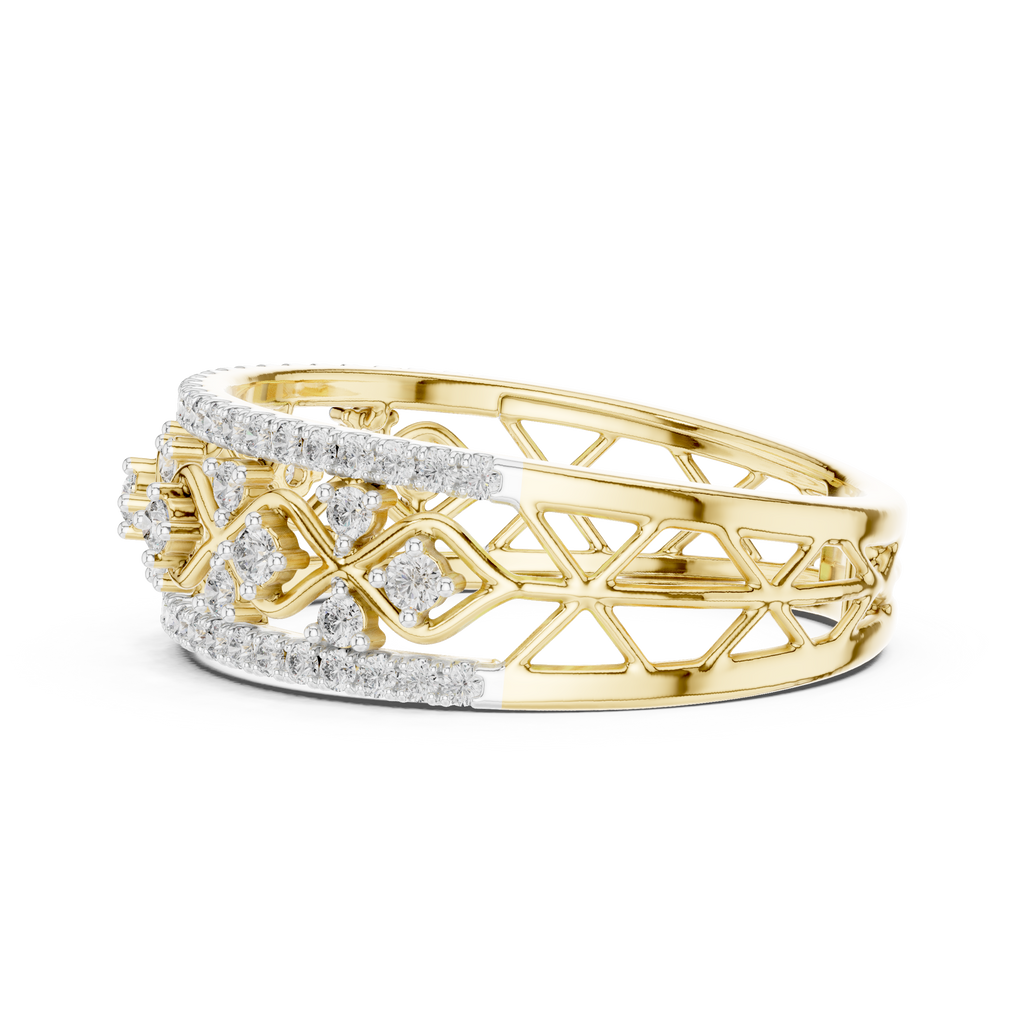Valencia Lab Grown Diamond Lattice Wide Band Ring with Pavé Edges