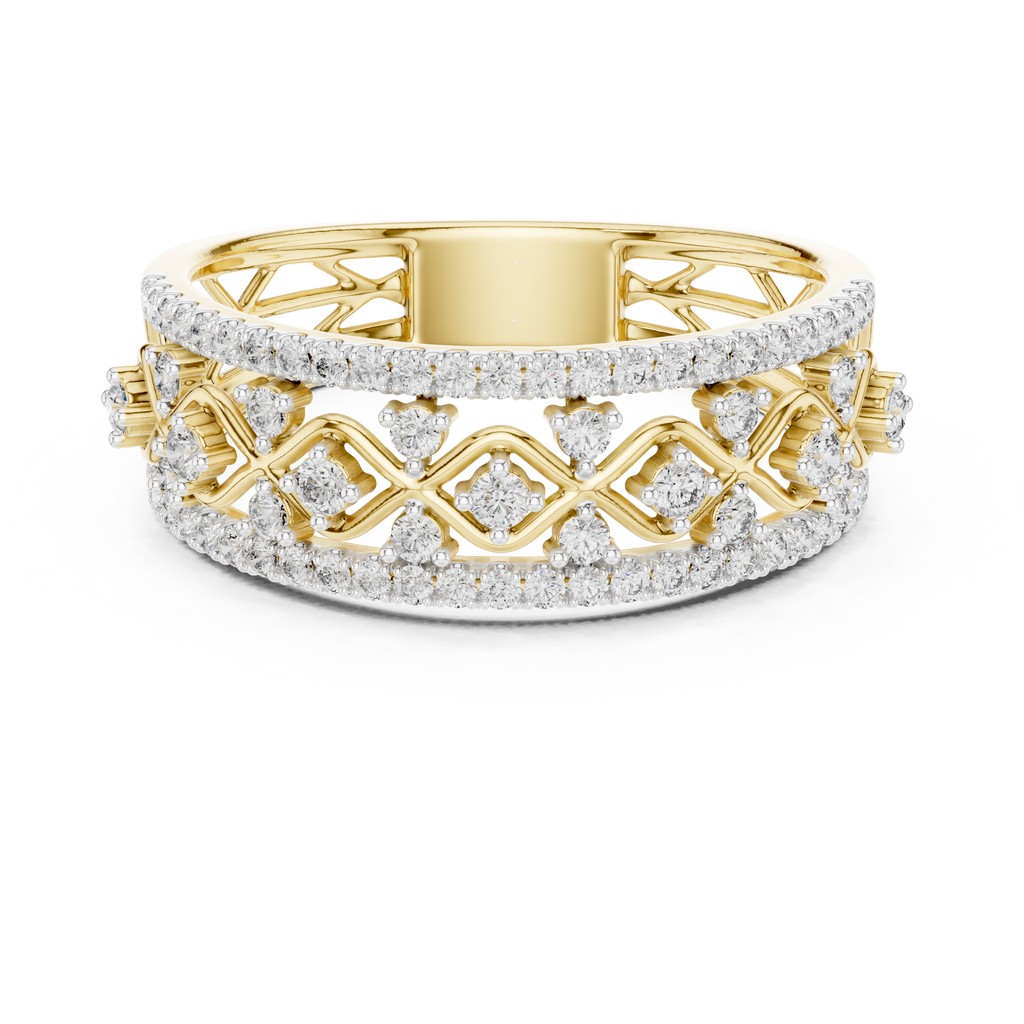 Valencia Lab Grown Diamond Lattice Wide Band Ring with Pavé Edges