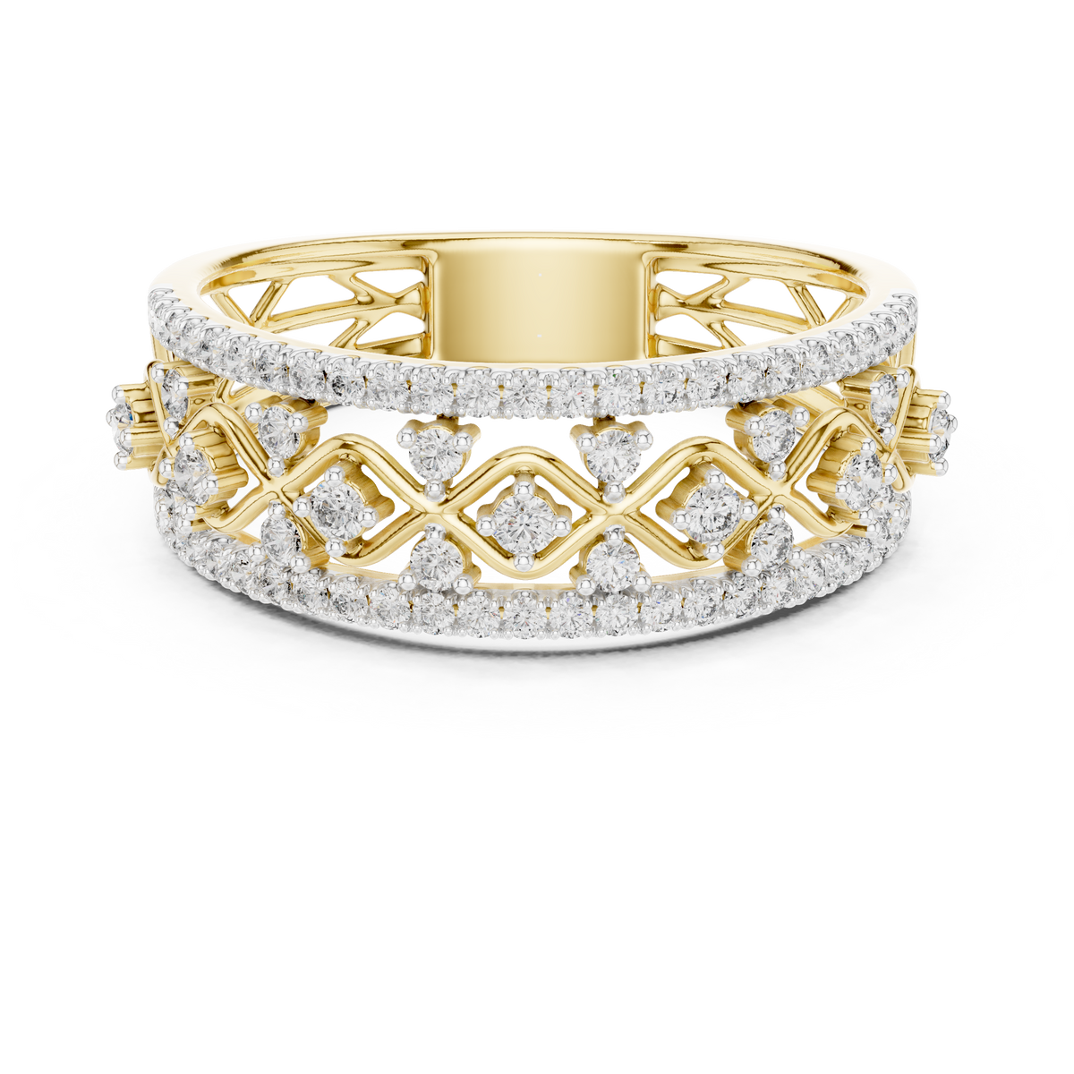 Valencia Lab Grown Diamond Lattice Wide Band Ring with Pavé Edges