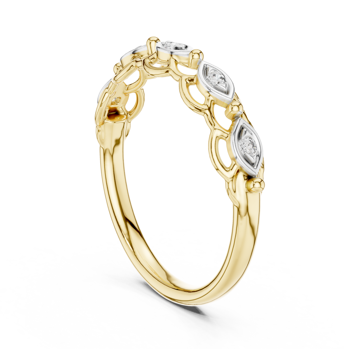 Ottilie Lab Grown Diamond Vintage Stackable Band with Marquise Bezel Accents