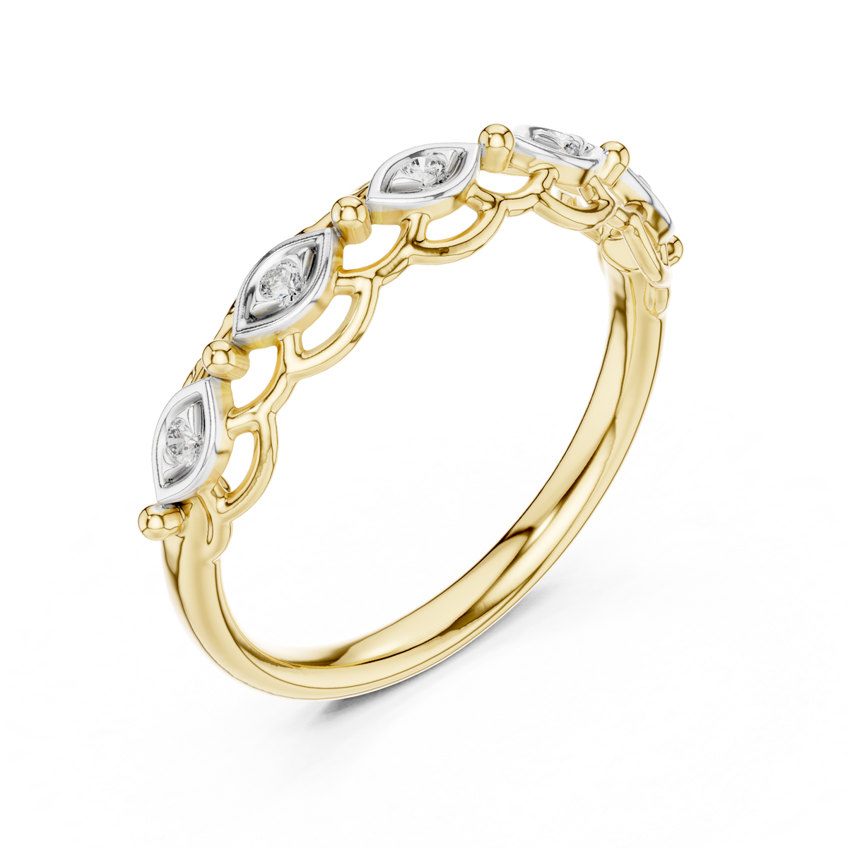 Ottilie Lab Grown Diamond Vintage Stackable Band with Marquise Bezel Accents