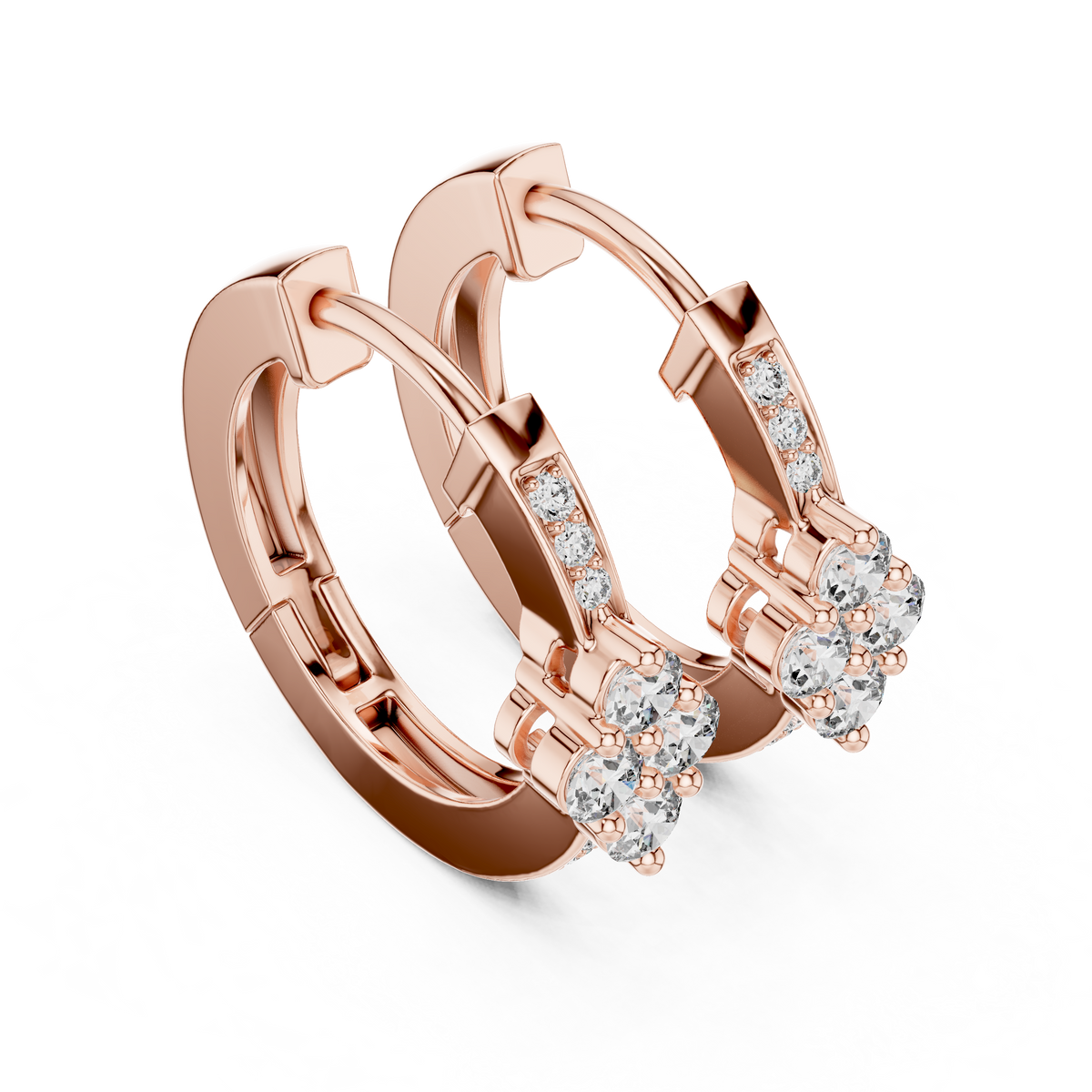 Cavielle Floral Cluster Lab Grown Diamond Hoop Earrings