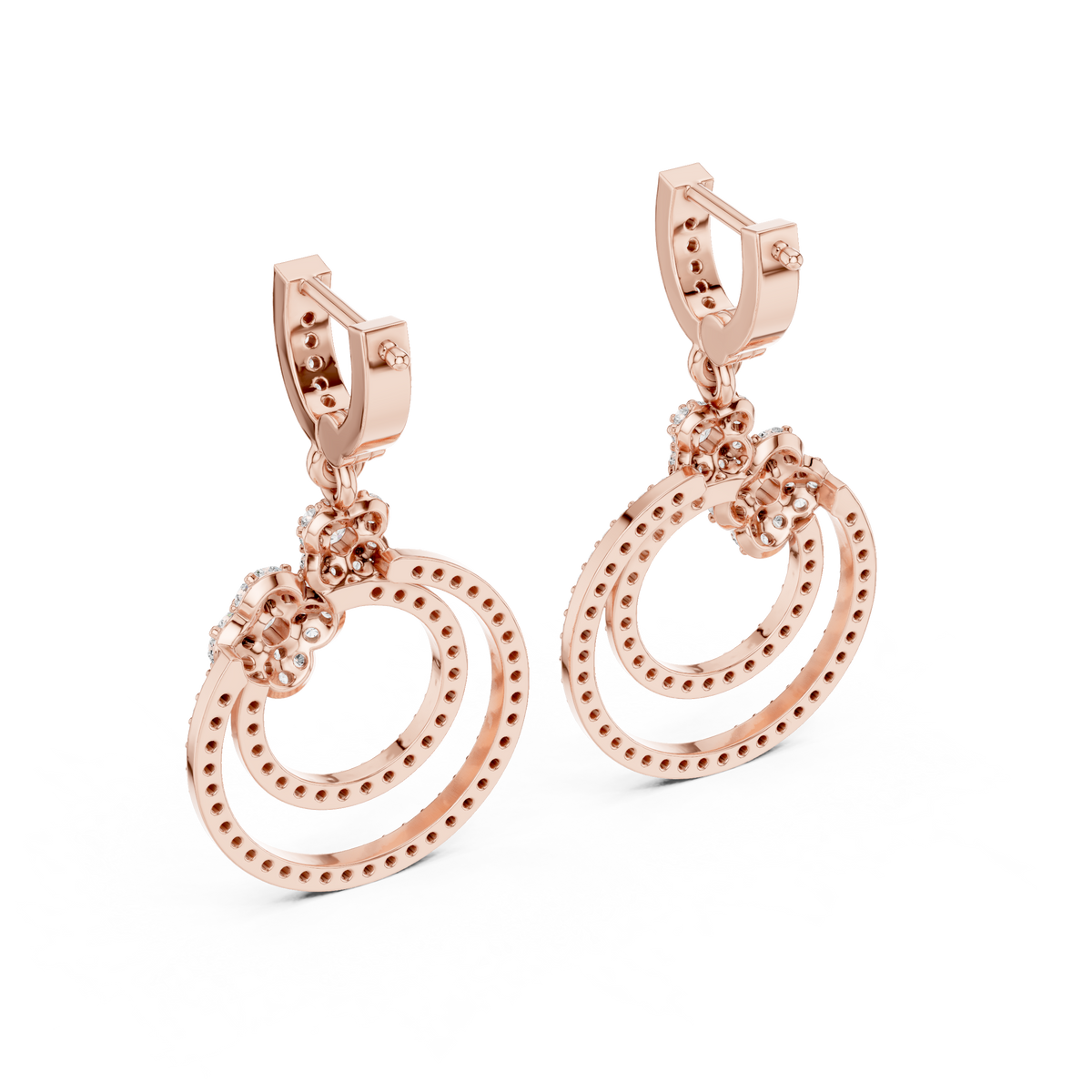 Elowira Double Circle Lab Grown Diamond Drop Earrings