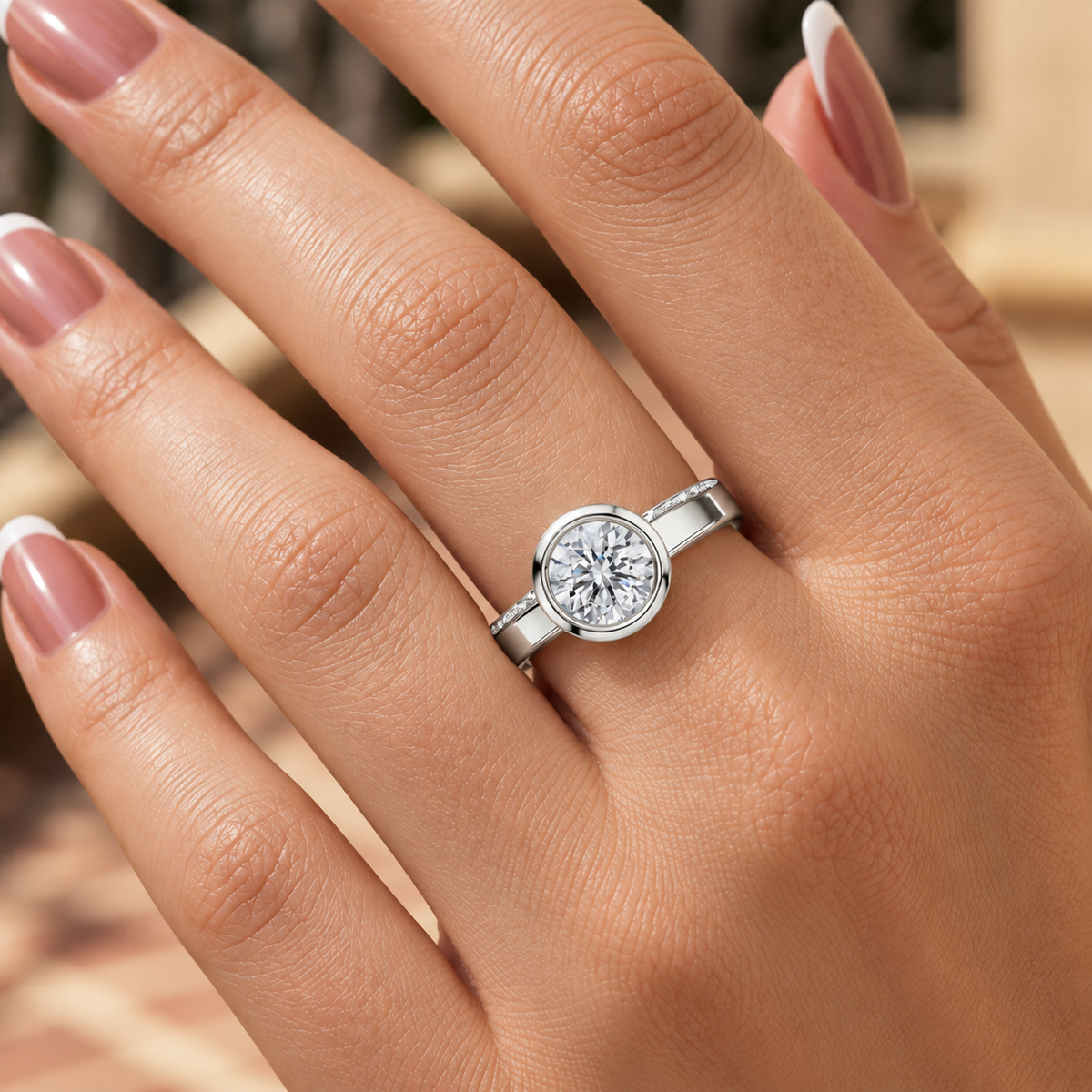 Solenne Bezel Set Lab Grown Diamond Solitaire Ring