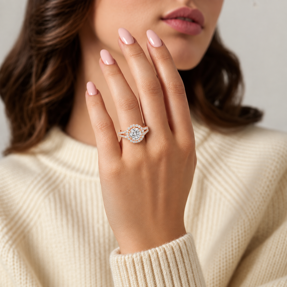 Marisol Round Halo Split Shank Lab Grown Diamond Engagement Ring
