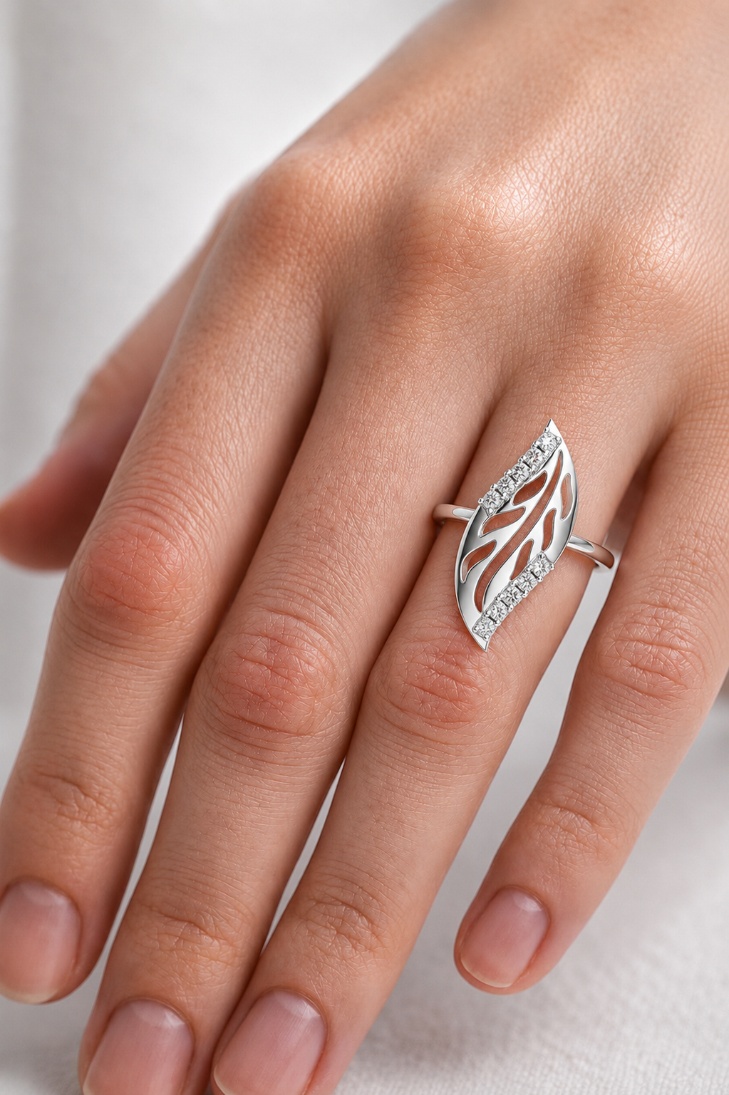 Sculpted Leaf Lab Grown Diamond Ring for Women