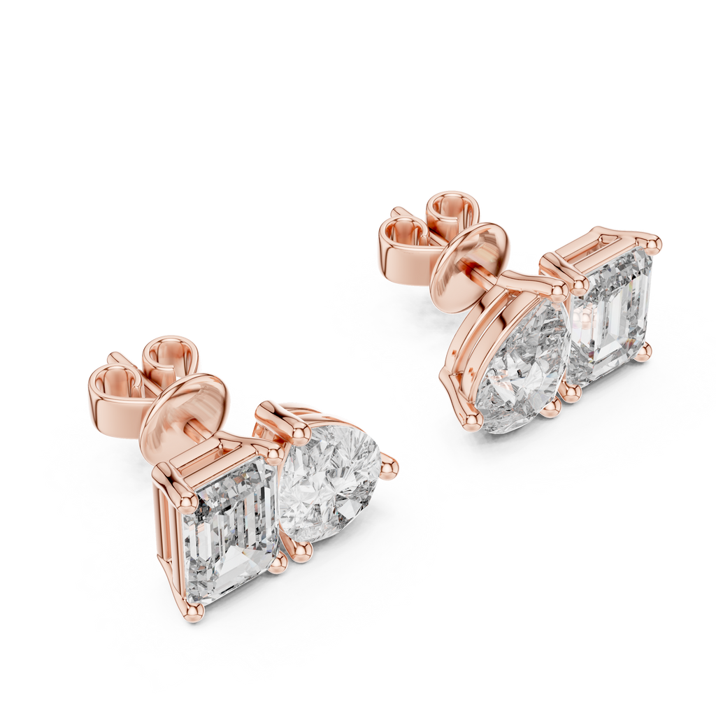 Seravelle Emerald & Pear Lab Grown Diamond Stud Earrings
