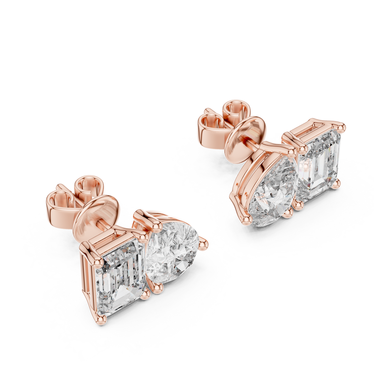Seravelle Emerald & Pear Lab Grown Diamond Stud Earrings