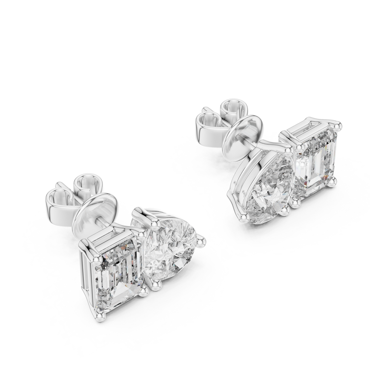 Seravelle Emerald & Pear Lab Grown Diamond Stud Earrings