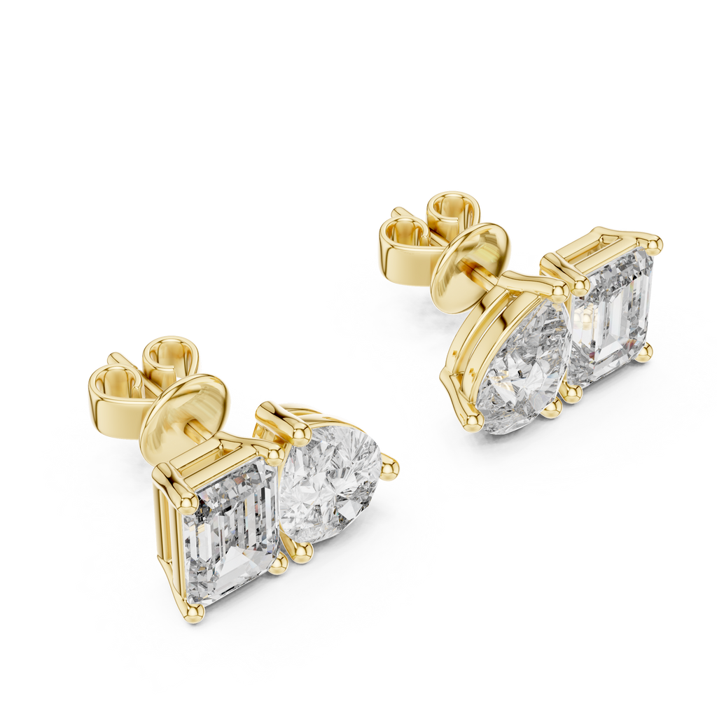 Seravelle Emerald & Pear Lab Grown Diamond Stud Earrings