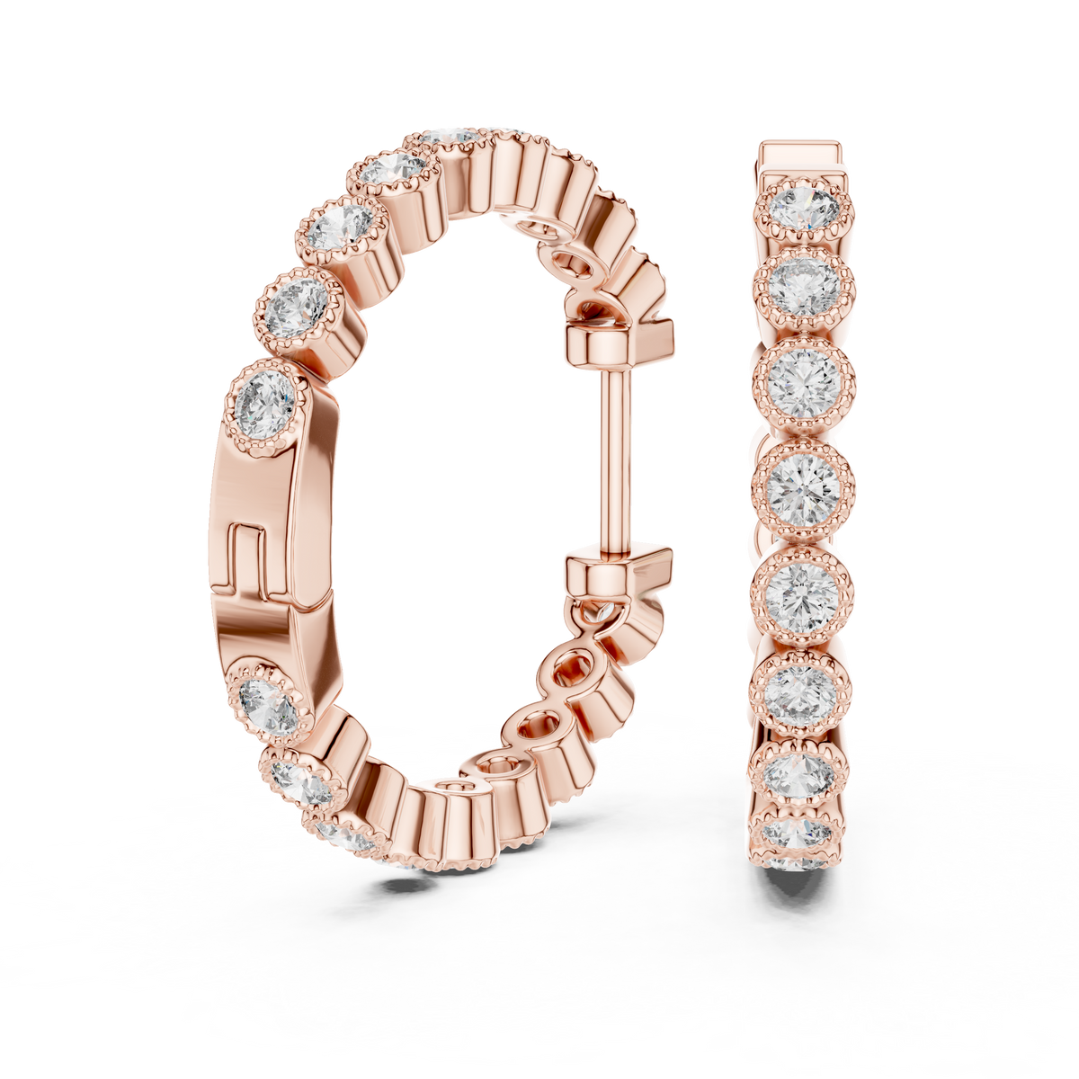 Celestria Round Diamond Linear Hoop Earrings.