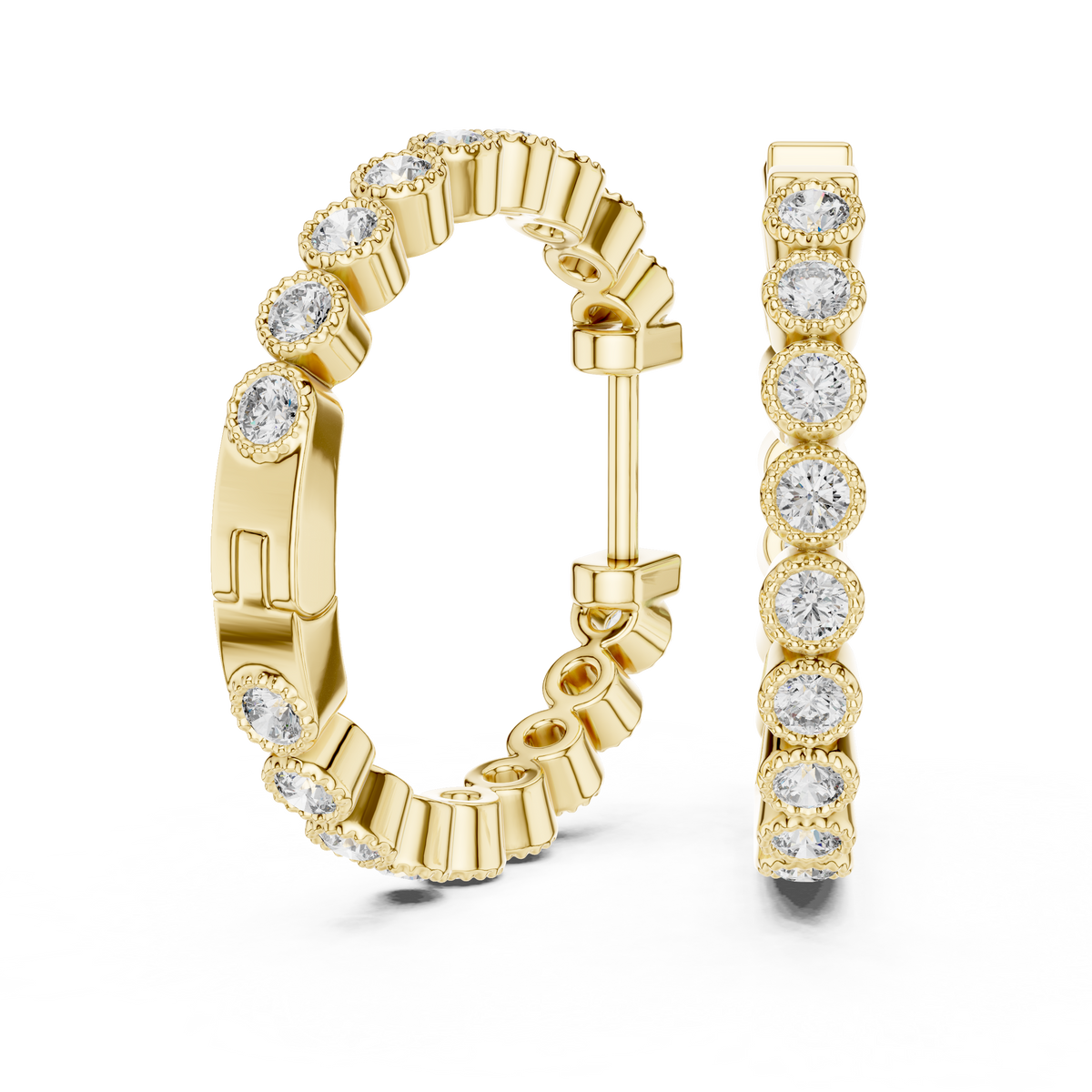 Celestria Round Diamond Linear Hoop Earrings.