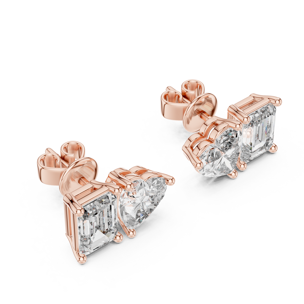 Elaris Emerald & Heart Lab Grown Diamond Stud Earrings